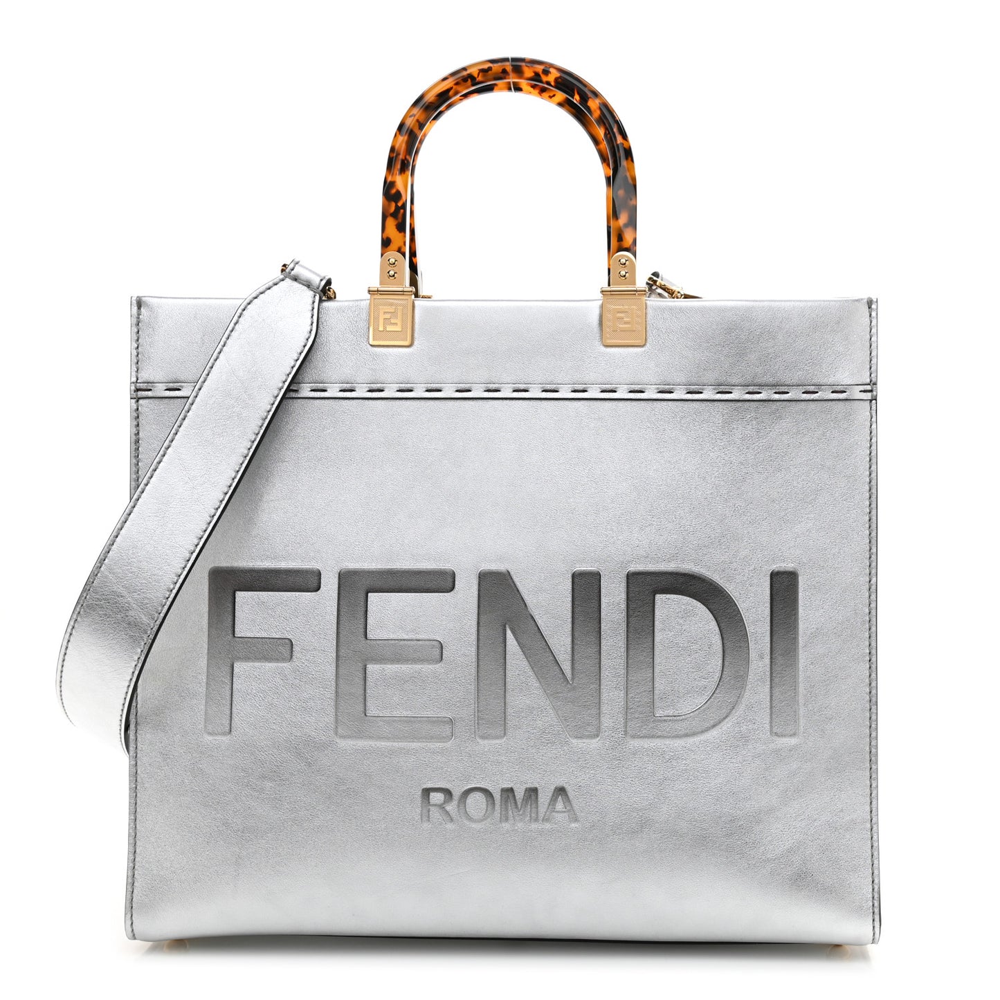 Vitello Catalan Mirror Plexiglass Medium Fendi Sunshine Shopper Tote Argento