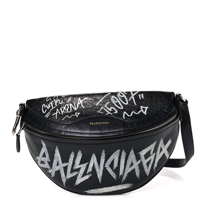 Balenciaga Agneau Arena Graffiti All Over XS Souvenir Belt Bag Black White 1 of 8