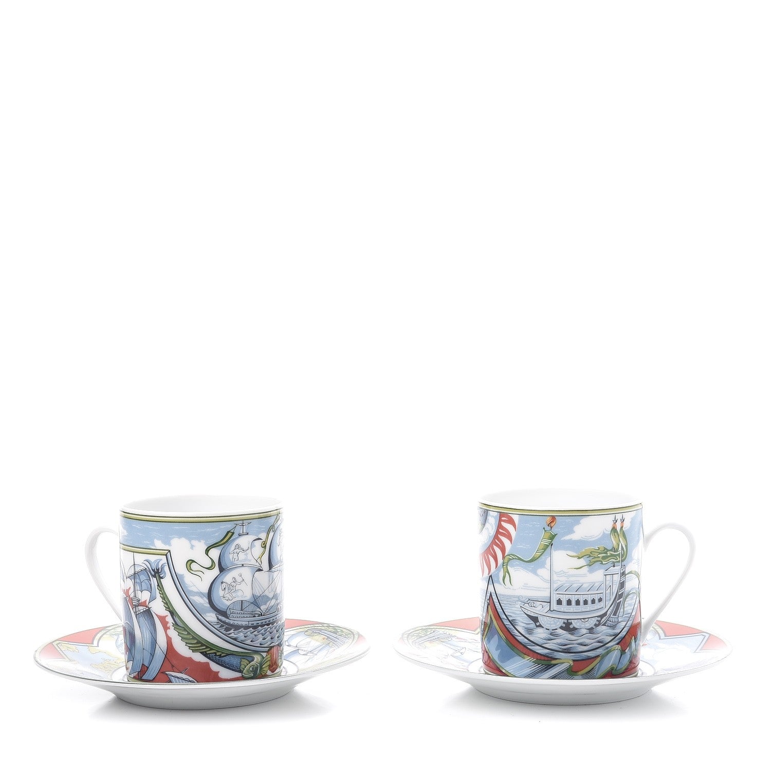 Hermes Porcelain Patchwork Tea Cup And Saucer Set of 2 1 of 6