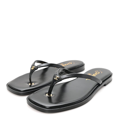 Chanel Goatskin CC Times Square Thong Sandals 37 Black 4 of 10