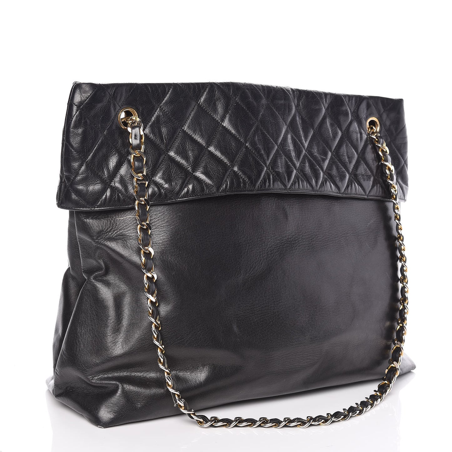 Calfskin Quilted Large Shoulder Bag Black