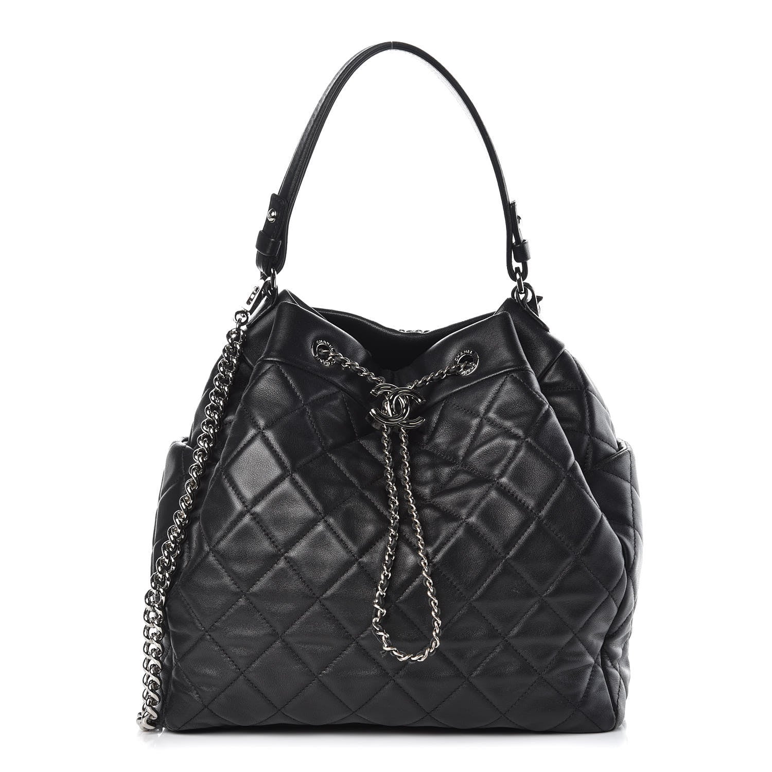 Chanel Lambskin Quilted CC Chain Bucket Bag Black 1 of 14