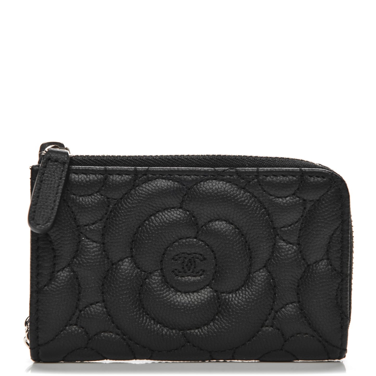 Caviar Camellia Quilted Key Holder Case Black