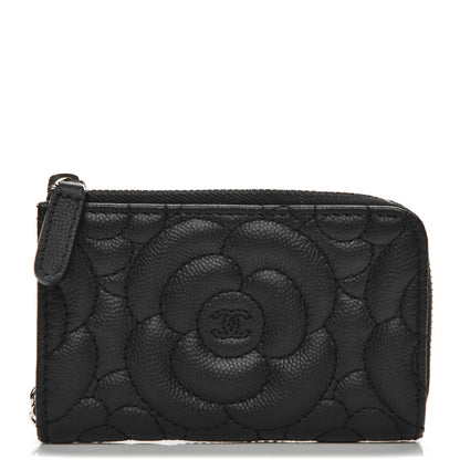 Chanel Caviar Camellia Quilted Key Holder Case Black 1 of 8