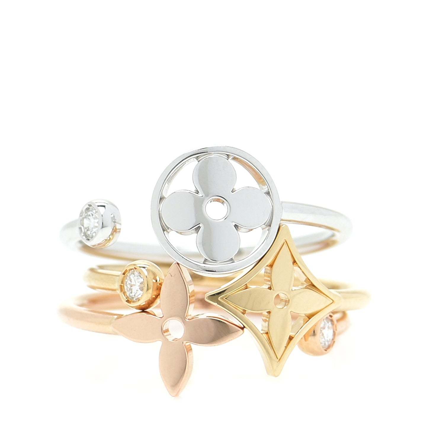 18K Yellow Pink White Gold Diamond Idylle Blossom Ring 3 Set 52 6