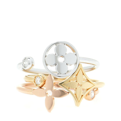 Louis Vuitton 18K Yellow Pink White Gold Diamond Idylle Blossom Ring 3 Set 52 6 2 of 10
