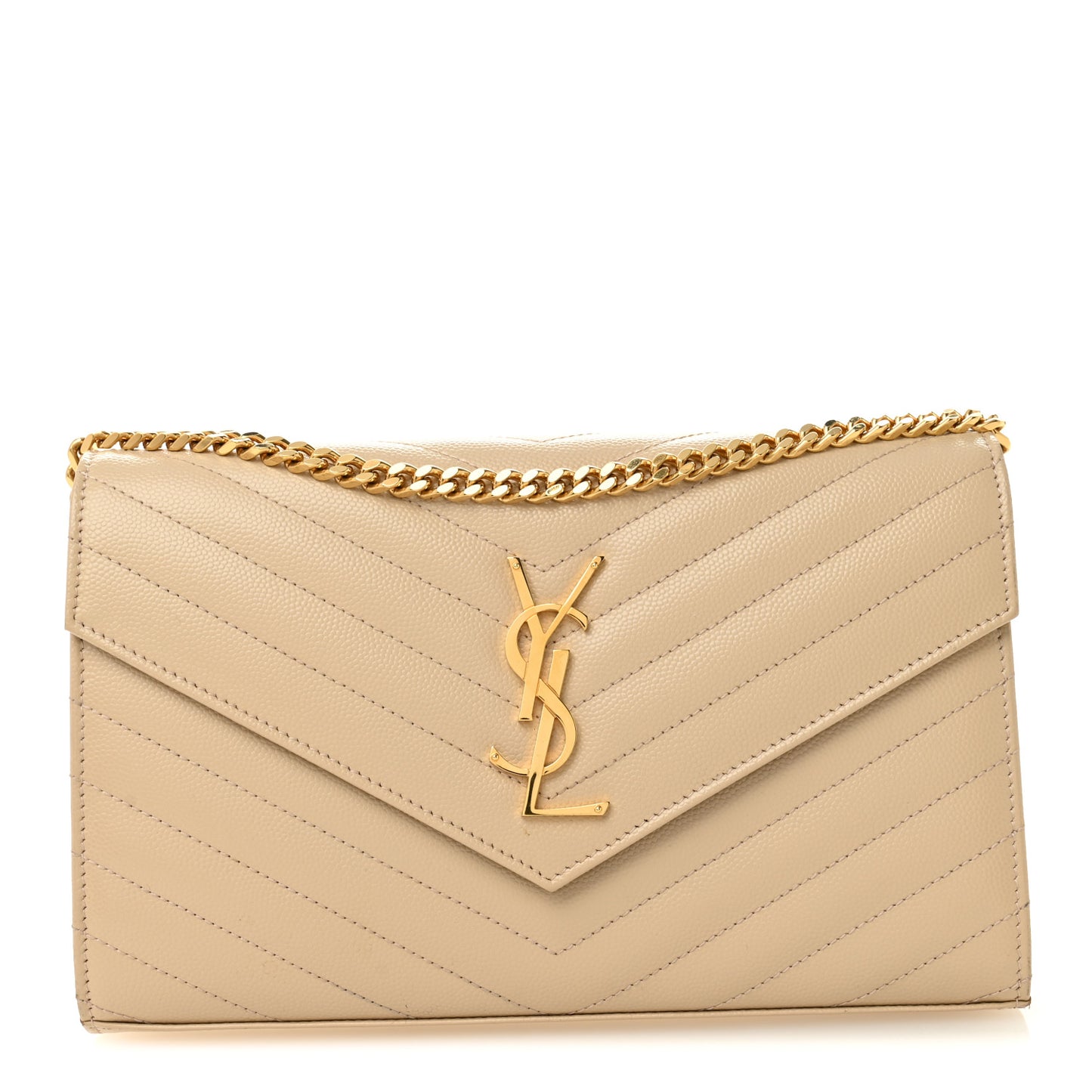 Grain De Poudre Matelasse Chevron Monogram Chain Wallet Nude Powder