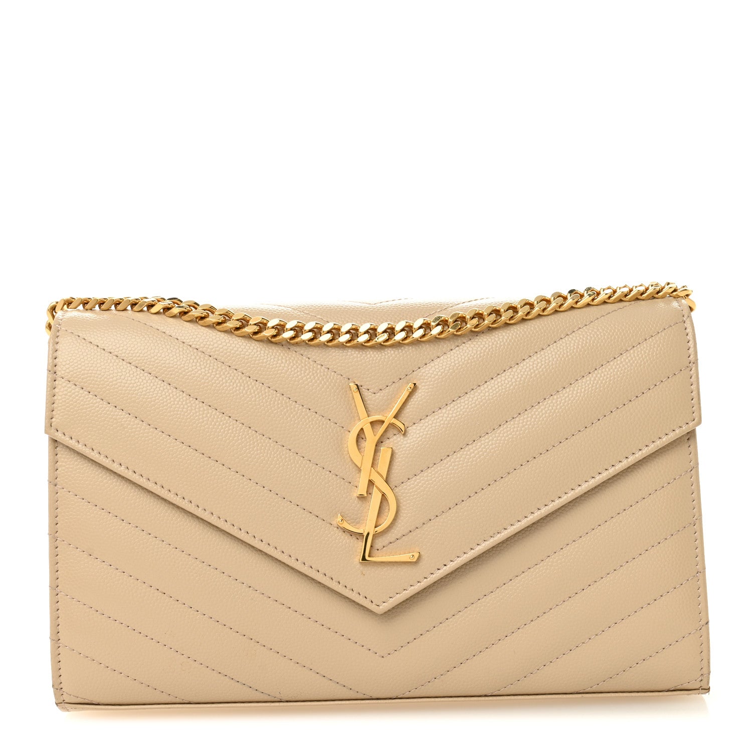 Saint Laurent Grain De Poudre Matelasse Chevron Monogram Chain Wallet Nude Powder 1 of 12