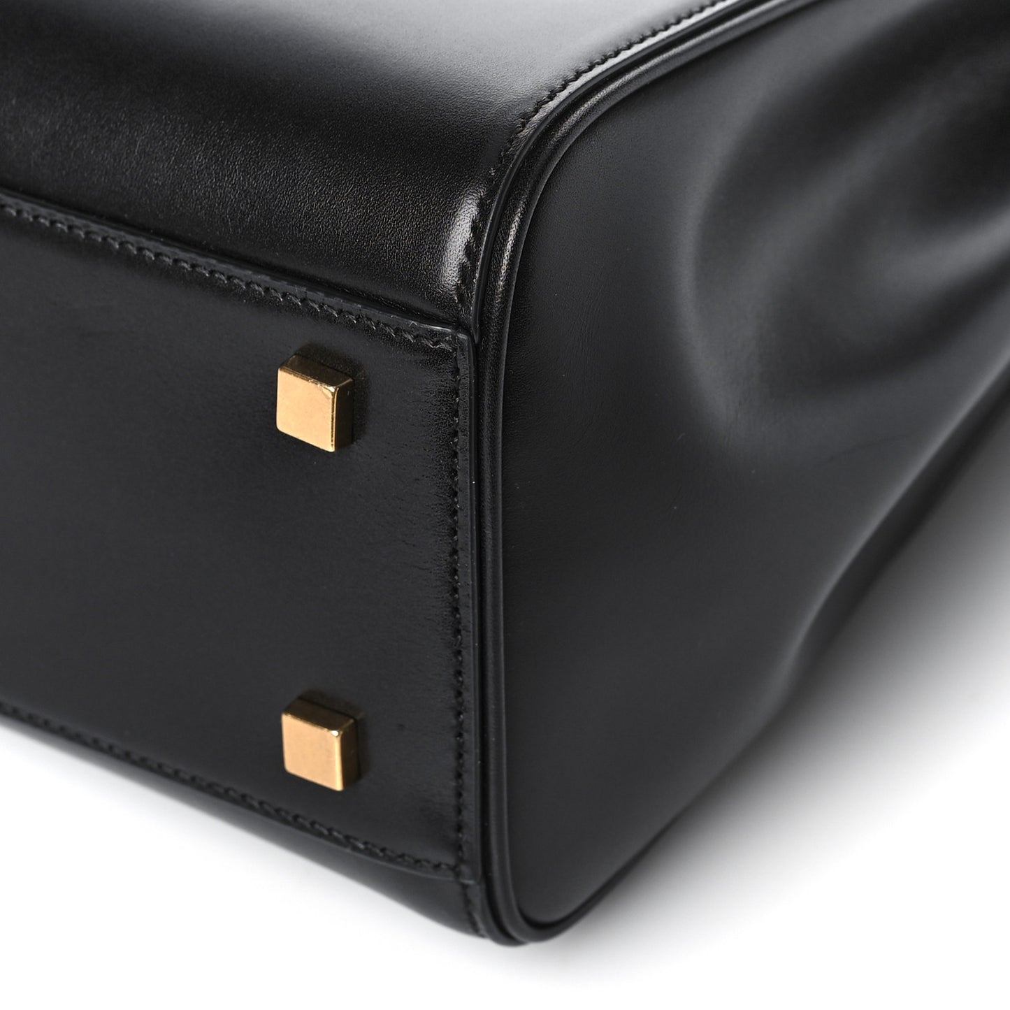Shiny Calfskin Le Fermoir Top Handle Bag Small Black