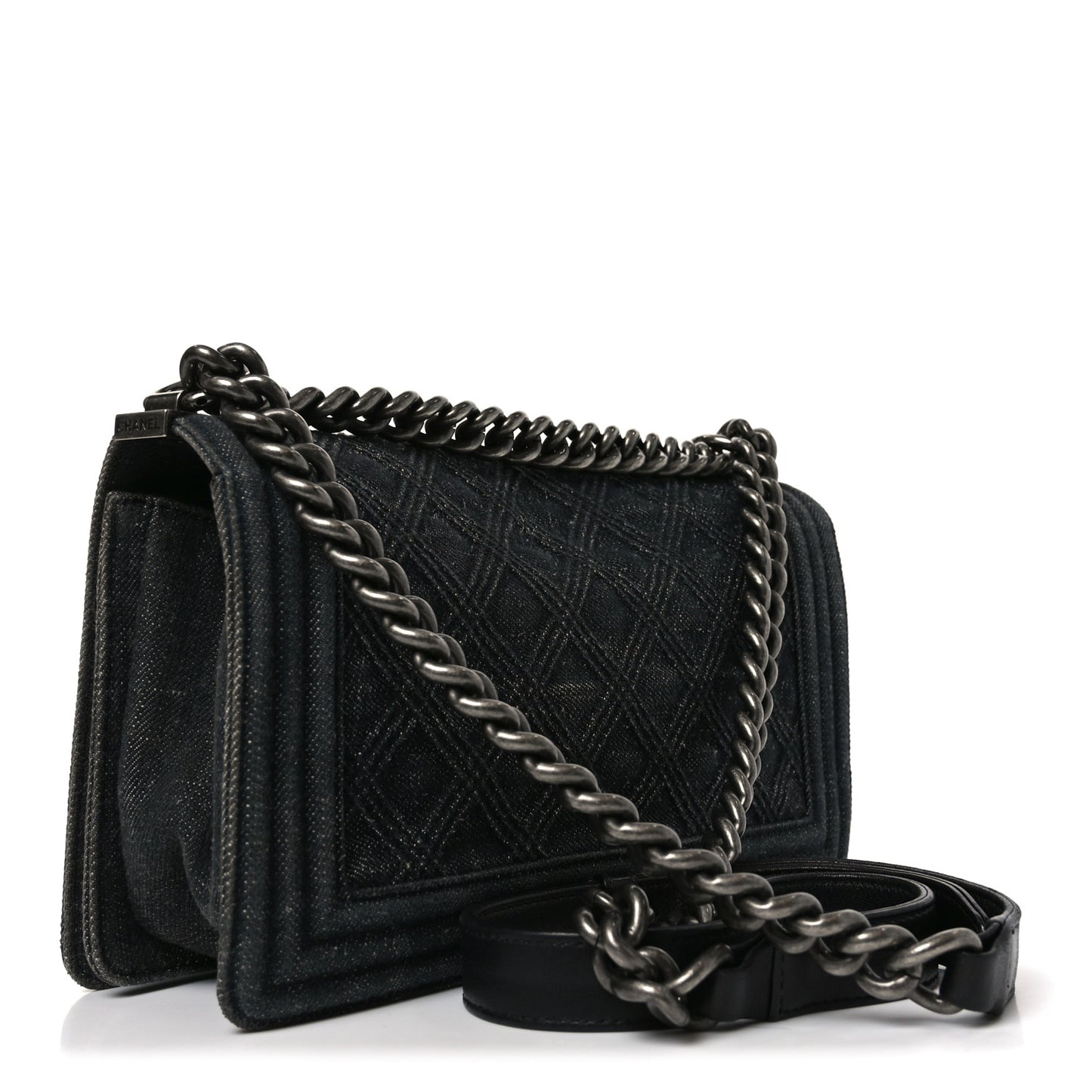 Denim Quilted Medium Boy Flap Black
