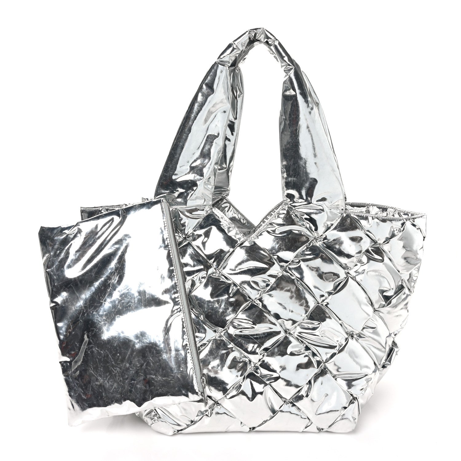 Bottega Veneta Metallic Calfskin Maxi Intrecciato Padded Cassette Tote Silver 3 of 11