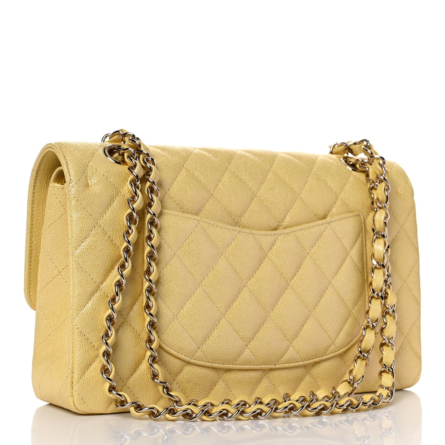 Iridescent Caviar Quilted Medium Double Flap Yellow