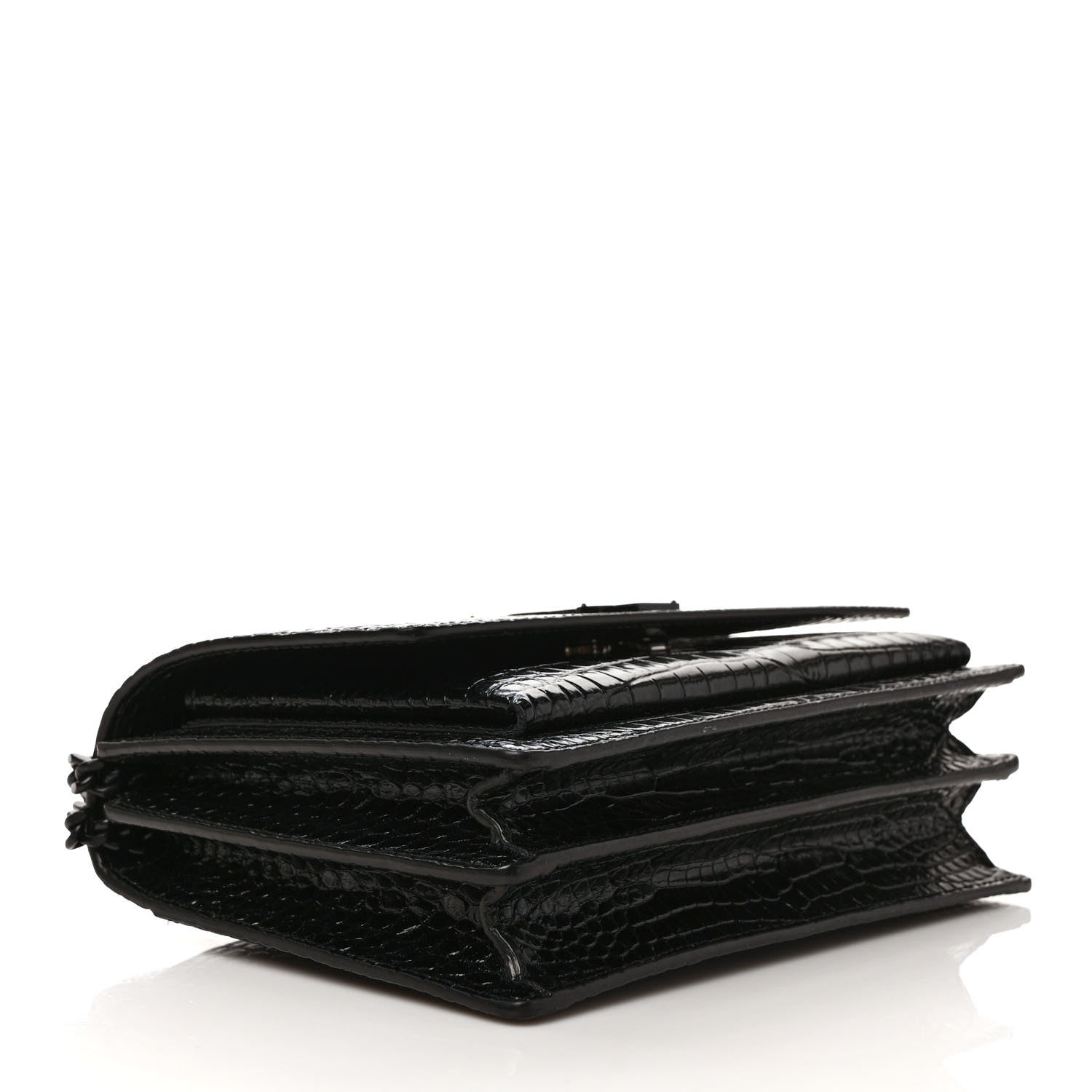 Saint Laurent Calfskin Crocodile Embossed Medium Monochrome Monogram Sunset Black 4 of 8
