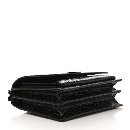 Saint Laurent Calfskin Crocodile Embossed Medium Monochrome Monogram Sunset Black 4 of 8