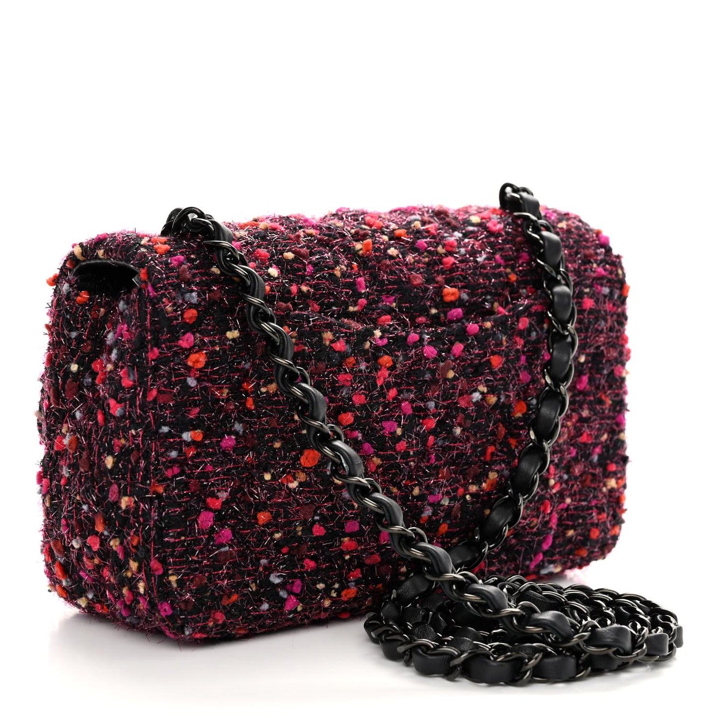 Tweed Quilted Mini Rectangular Flap Pink Multicolor