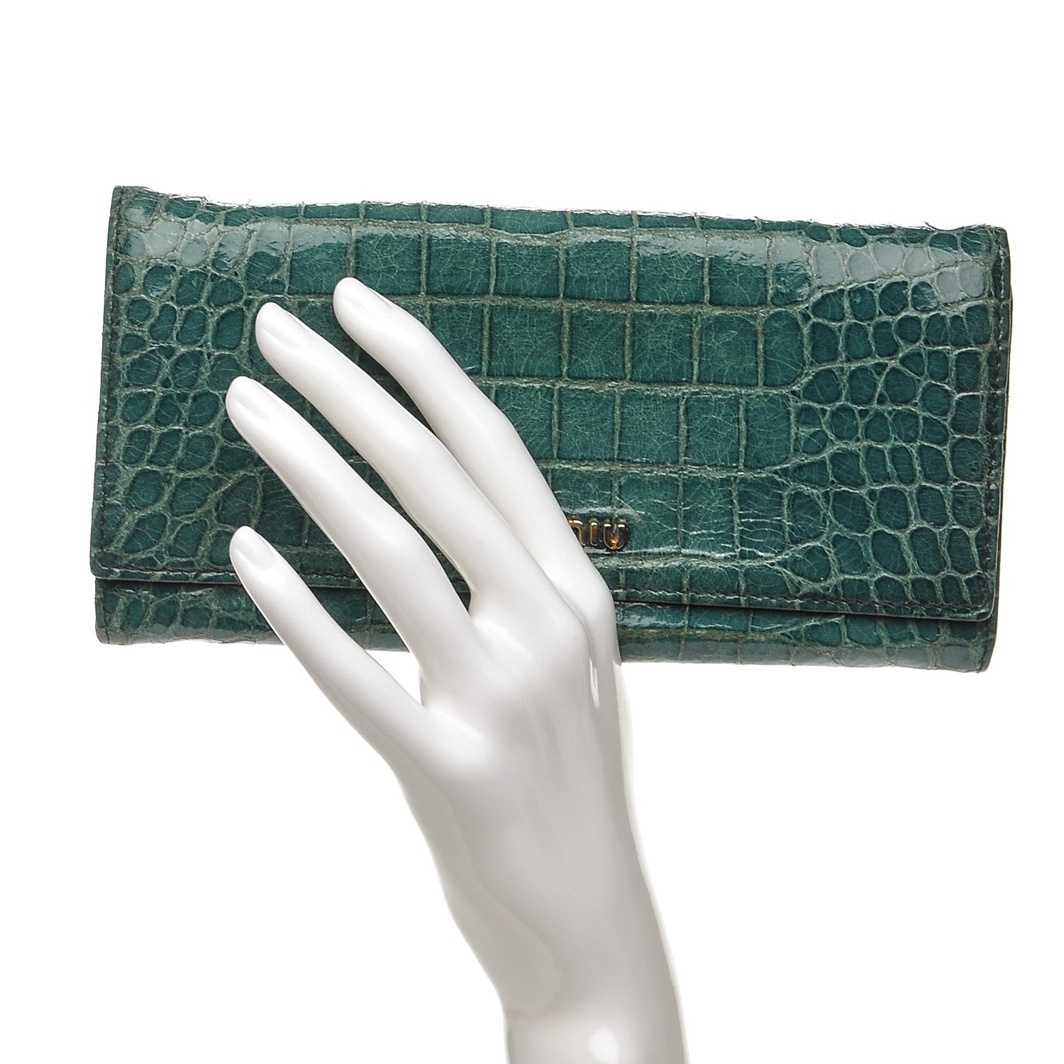 Miu Miu Patent Crocodile Embossed Continental Flap Wallet Green 2 of 10