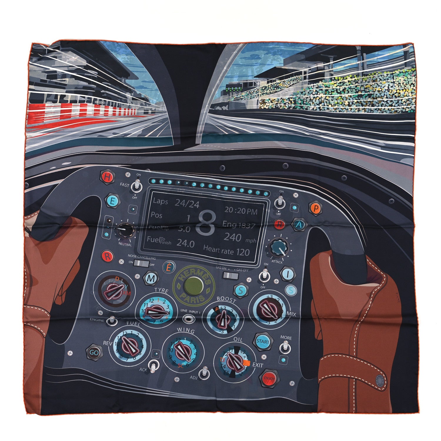 Hermes Silk Double Face Formula One Scarf 90 Vert De Gris Marine 1 of 4