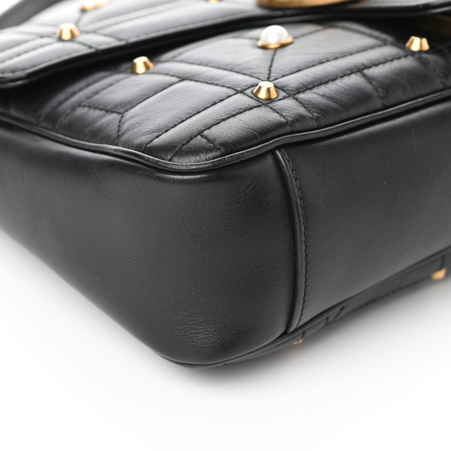 Gucci Calfskin Matelasse Studded Medium Pearly GG Marmont Shoulder Bag Black 8 of 9