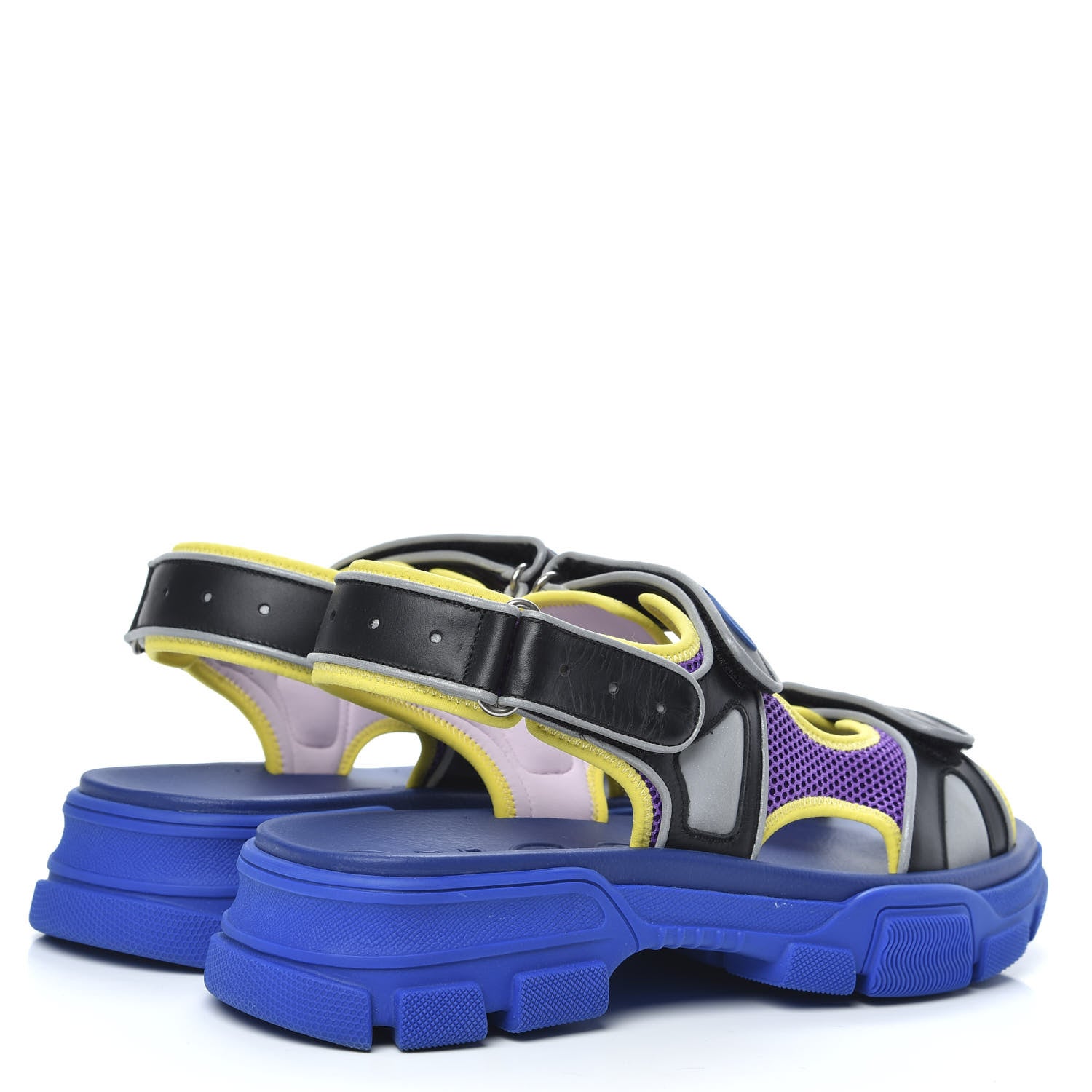 Gucci X SEGA Calfskin Mesh Mens Aguru Sandals 12 Black Blue Purple 4 of 8