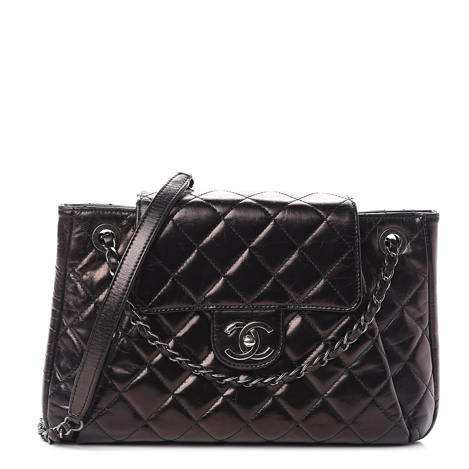 Chanel Glazed Calfskin Quilted Accordion Flap Black 1 of 9