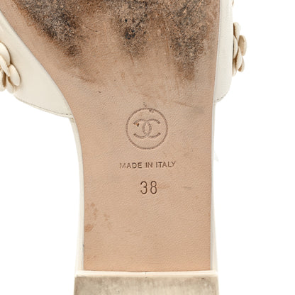 Chanel Lambskin Camellia Slide Sandals 38 White 6 of 9