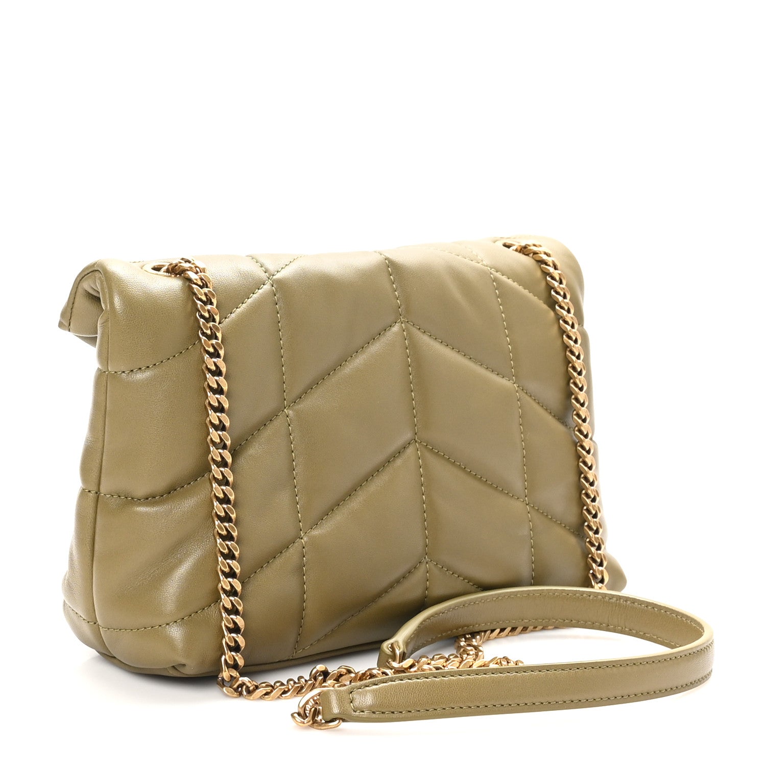 Saint Laurent Lambskin Quilted Toy Loulou Puffer Monogram Chain Satchel Hazel Green 3 of 11