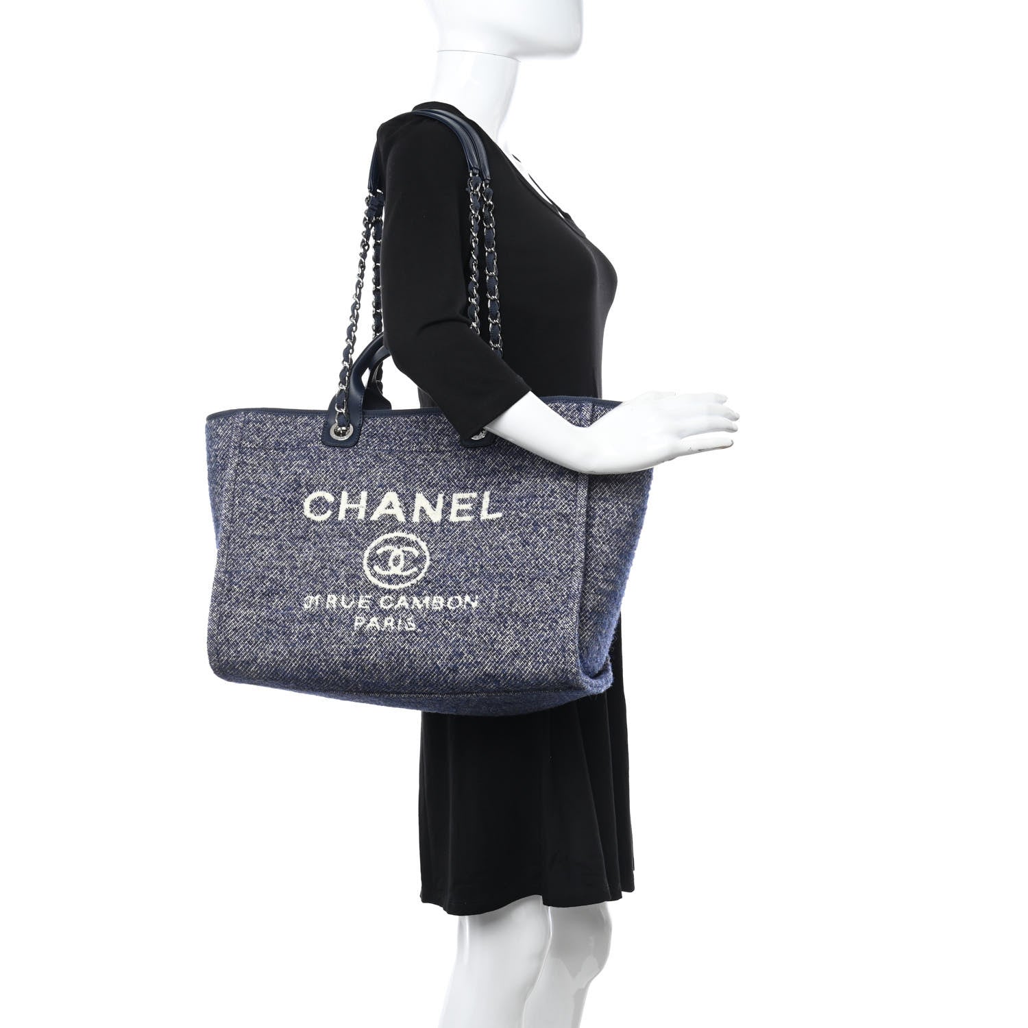 Chanel Mixed Fibers Calfskin Medium Deauville Tote Blue 2 of 11