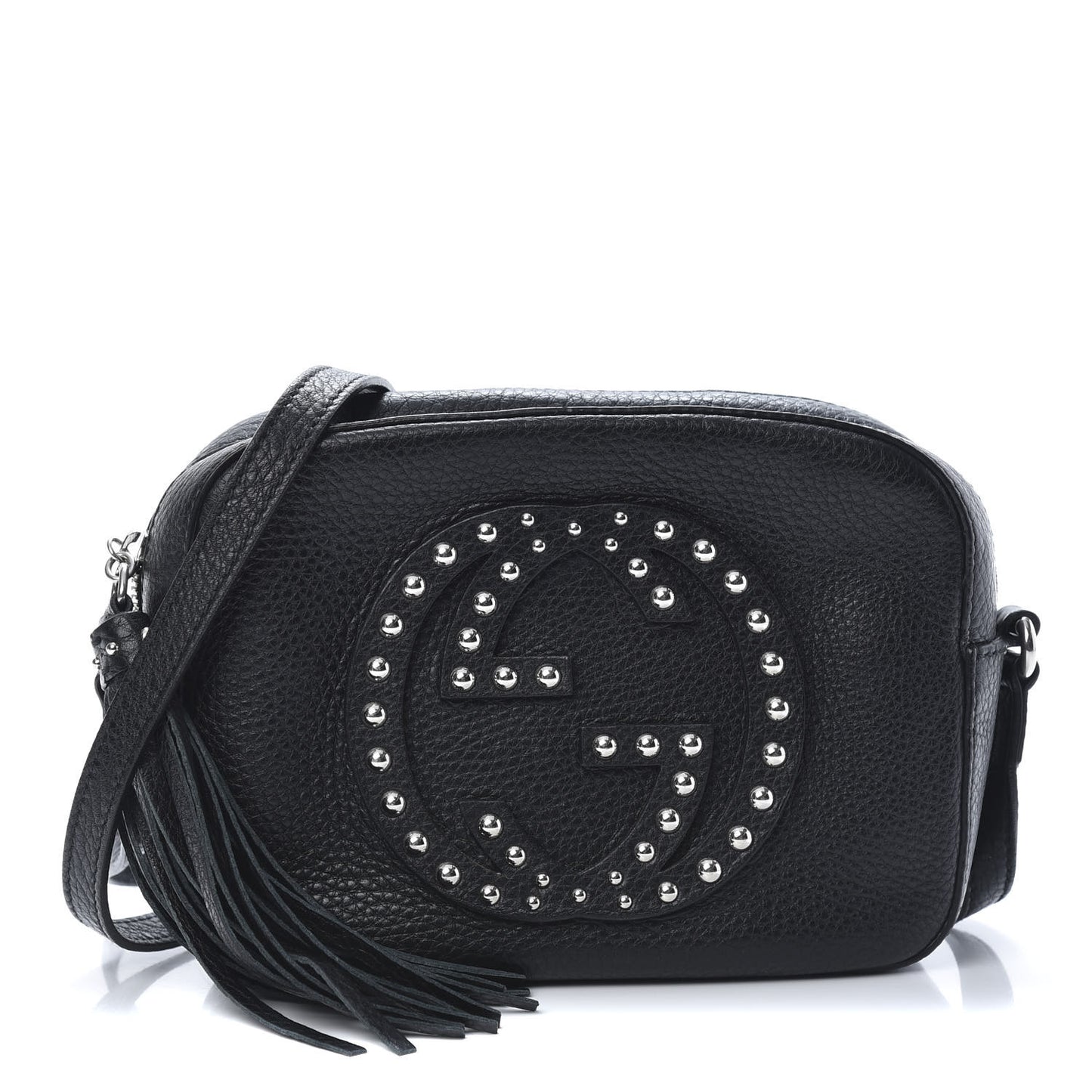 Pebbled Calfskin Studded Small Soho Disco Bag Black