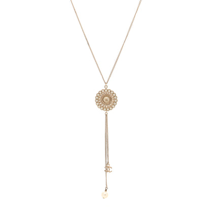Chanel Pearl Crystal CC Pendant Necklace Gold 1 of 5