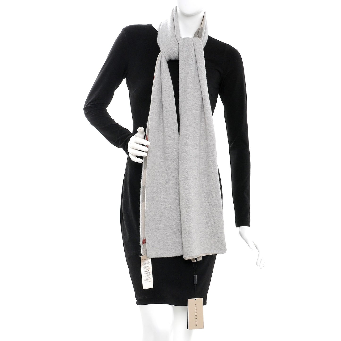 Cashmere Knitted Giant Check Scarf Pale Grey Melange