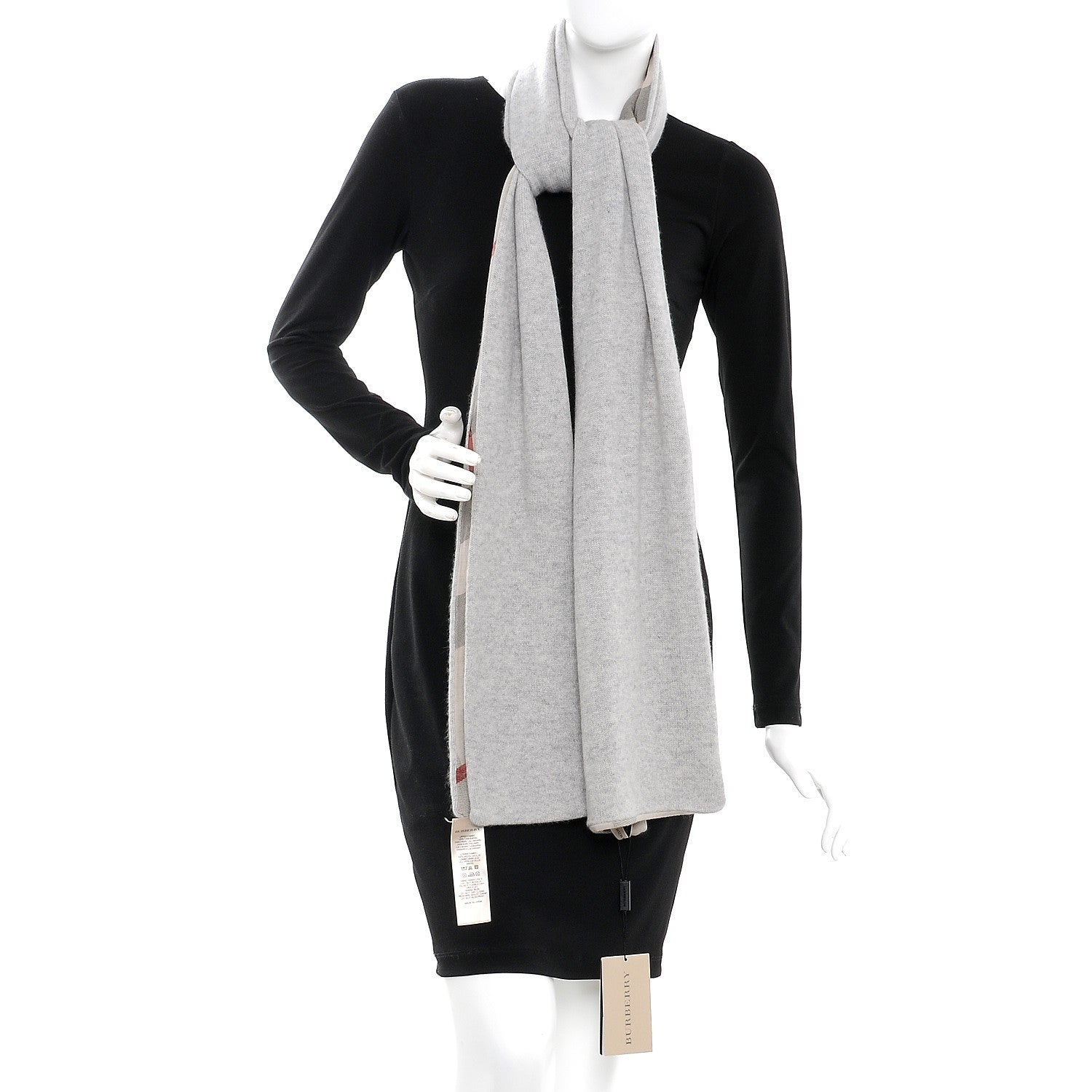 Burberry Cashmere Knitted Giant Check Scarf Pale Grey Melange 2 of 8