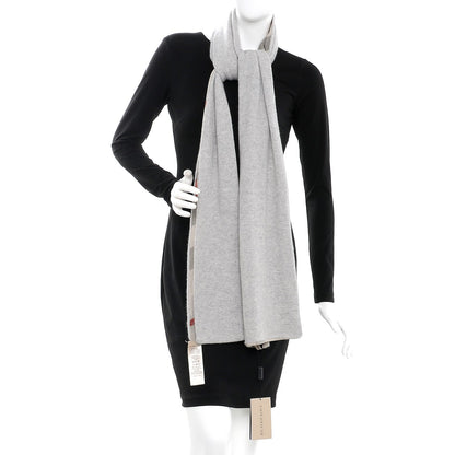Burberry Cashmere Knitted Giant Check Scarf Pale Grey Melange 2 of 8