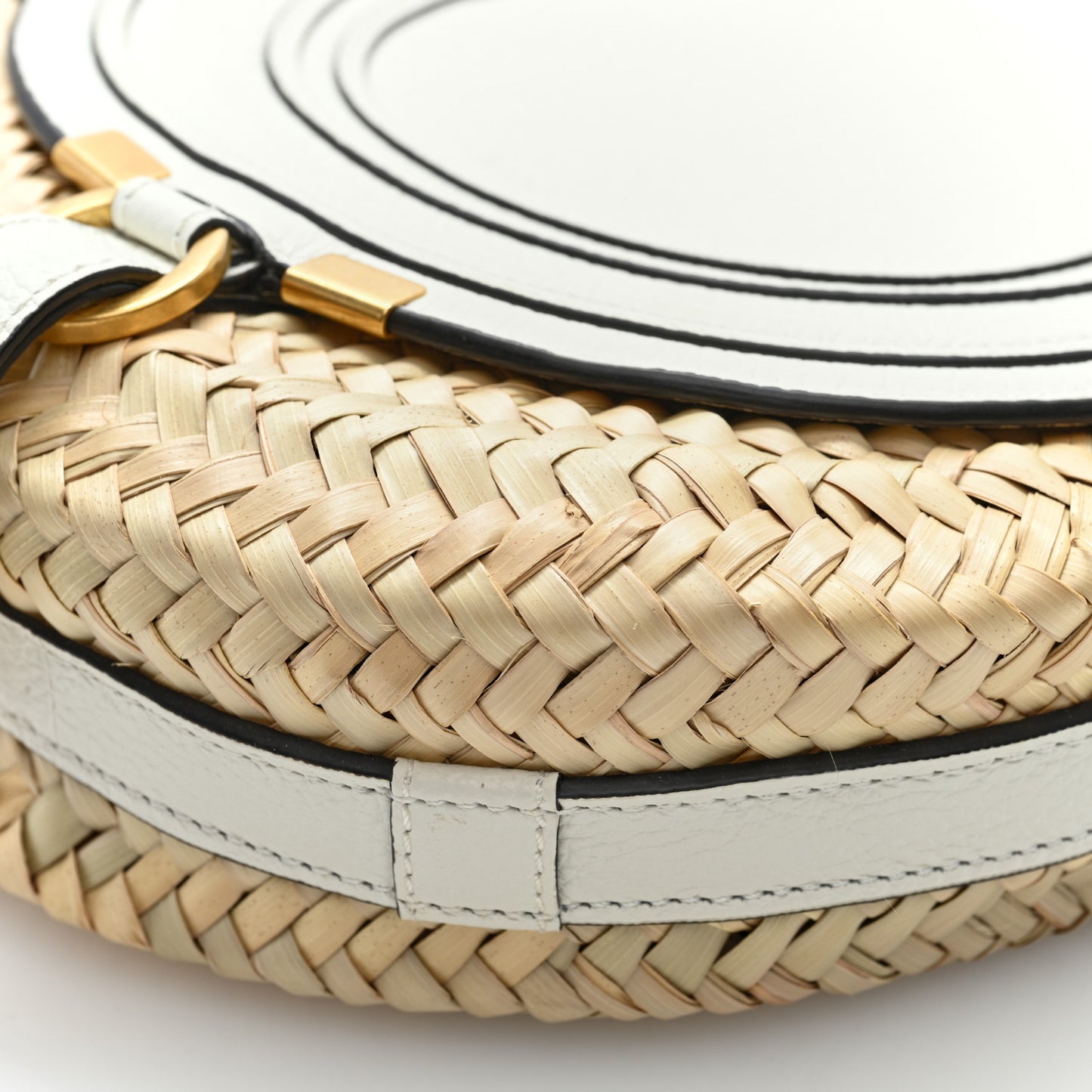 Raffia Calfskin Marcie Basket Small Marcie Round Crossbody Bag White
