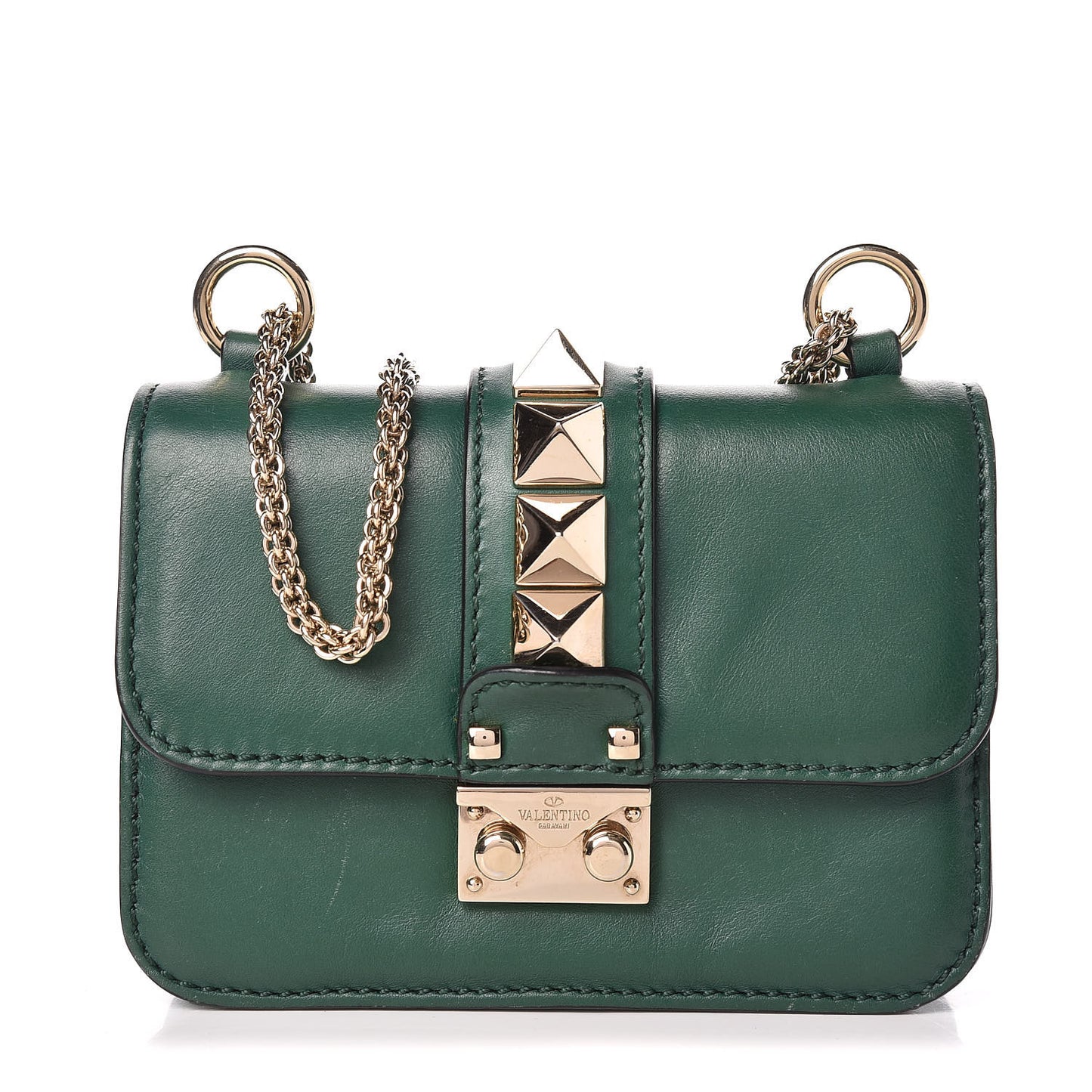 Vitello Mini Glam Lock Rockstud Flap Green