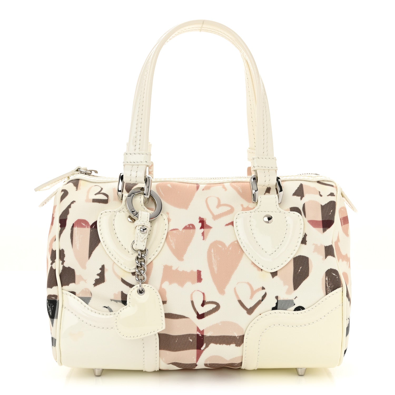 Burberry Patent Nova Check Heart Small Chester Bowling Bag White 1 of 11