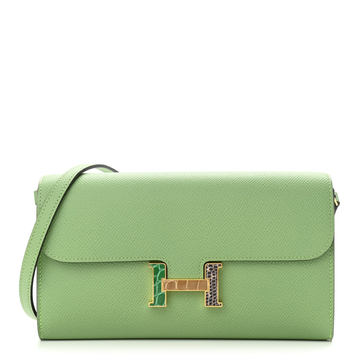 Hermes Epsom Alligator Lizard Constance Wallet To Go Vert Criquet Cactus Beige Sable Ombre 1 of 10