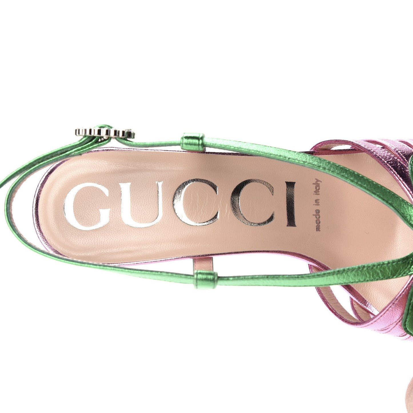 Metallic Nappa Crystal Zephyra Slingback Platform High Heel Sandals 36.5 Rosa Jasmine Green