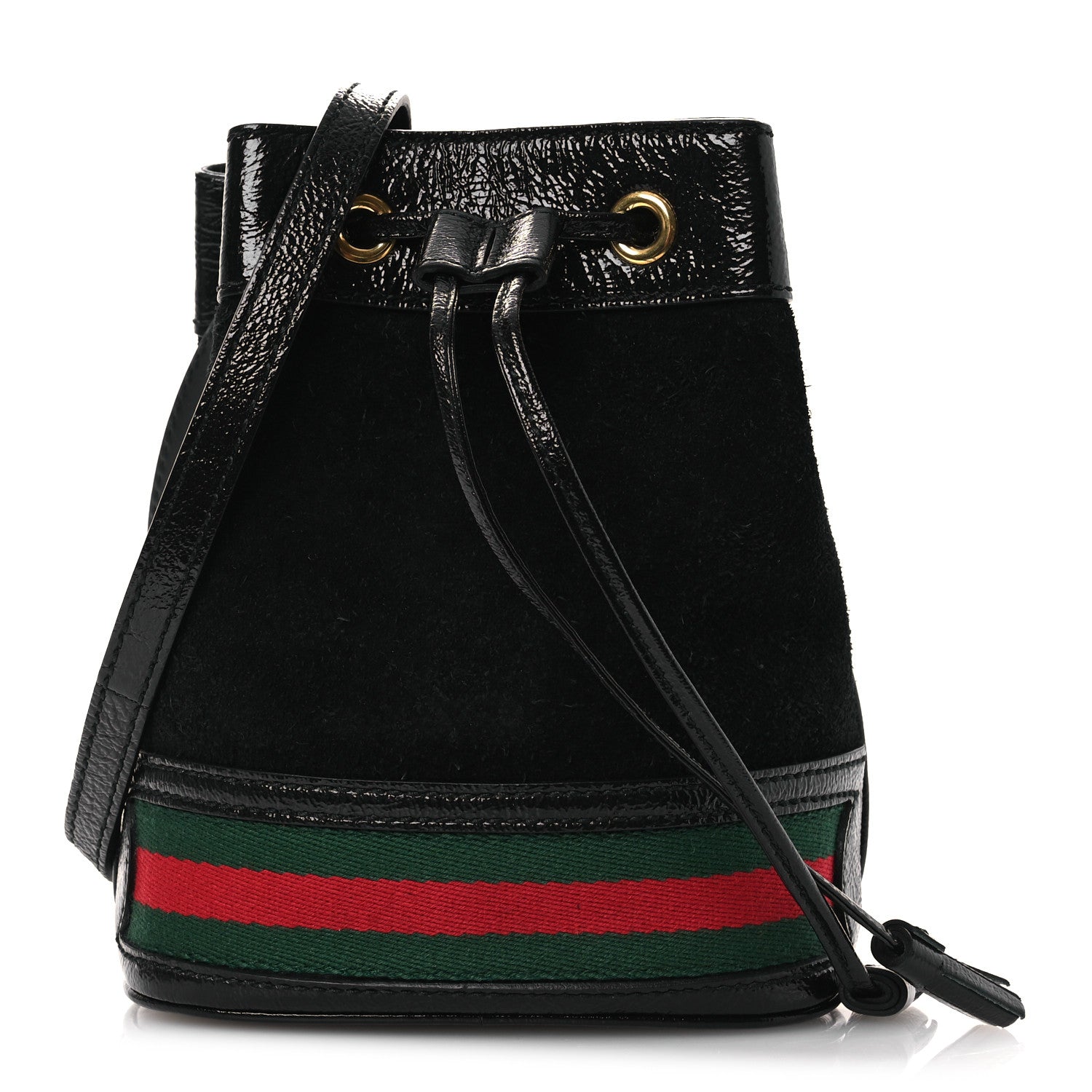 Gucci Suede Patent Web Mini Ophidia Bucket Bag Black 1 of 10
