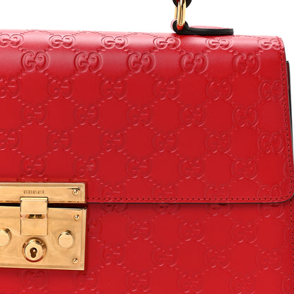 Gucci Guccissima Signature Medium Padlock Top Handle Bag Hibiscus Red 7 of 11
