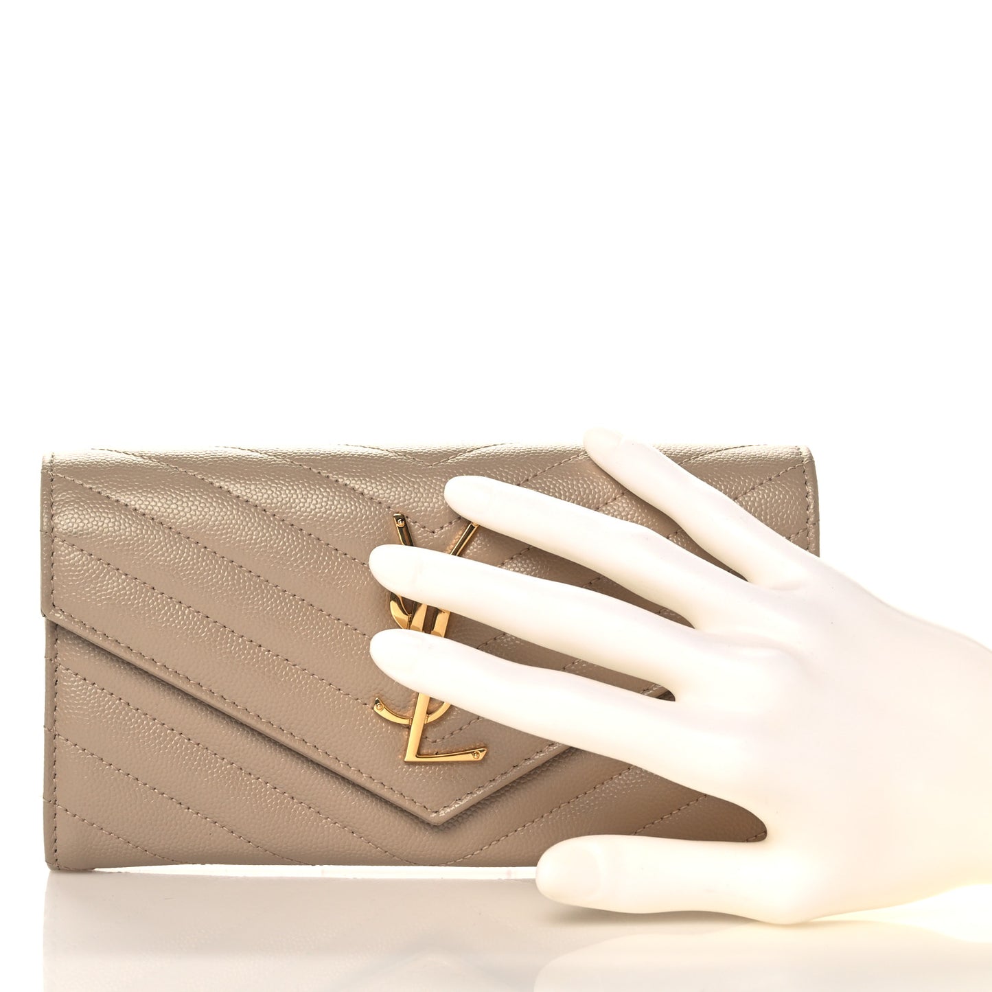 Grain De Poudre Matelasse Chevron Monogram Flap Wallet Taupe