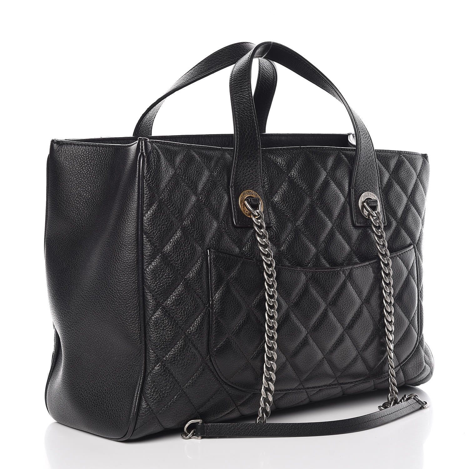 Chanel Metallic Grained Calfskin Quilted Large Casual Pocket Tote Black 3 of 12