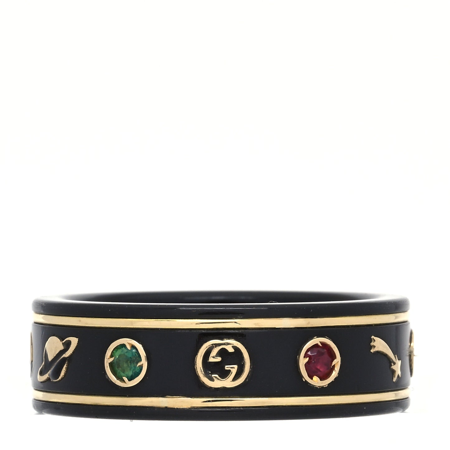 18K Yellow Gold Ceramic Topaz Icon Band Ring 59 8.75 Black