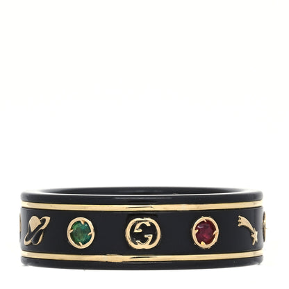 Gucci 18K Yellow Gold Ceramic Topaz Icon Band Ring 59 8.75 Black 1 of 7