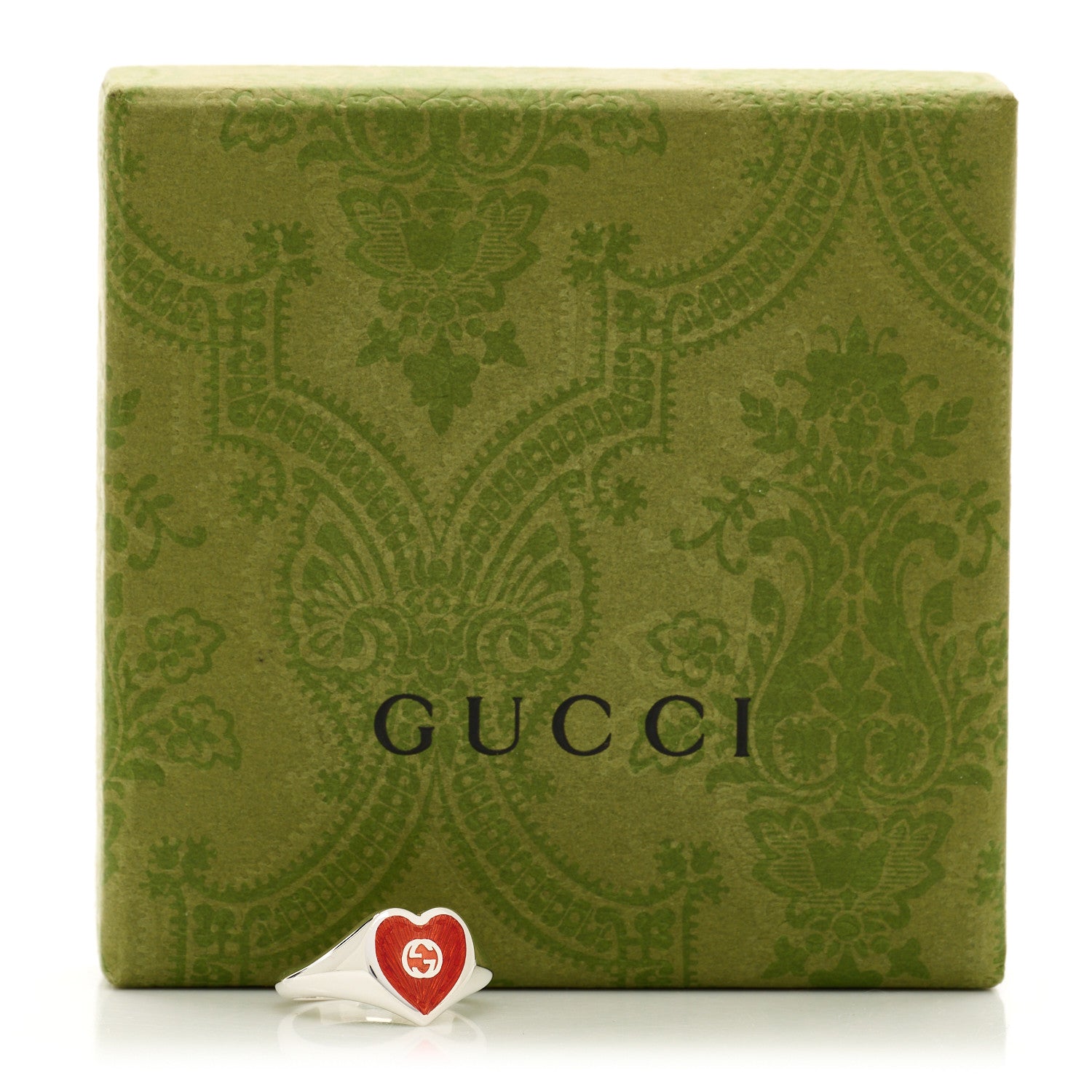 Gucci Sterling Silver Enamel Heart Ring 53 6.5 Red 5 of 5