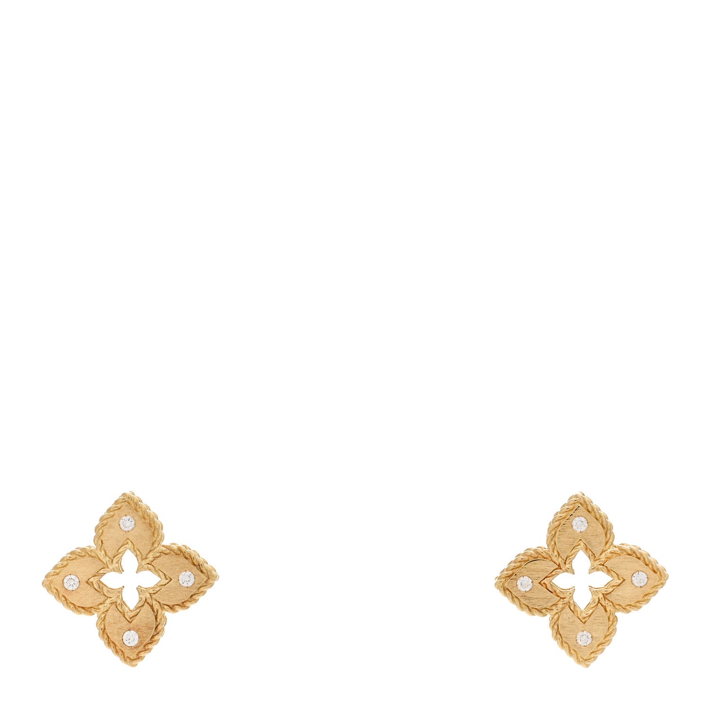 18K Yellow Gold Diamond Petite Venetian Princess Open Flower Stud Earrings