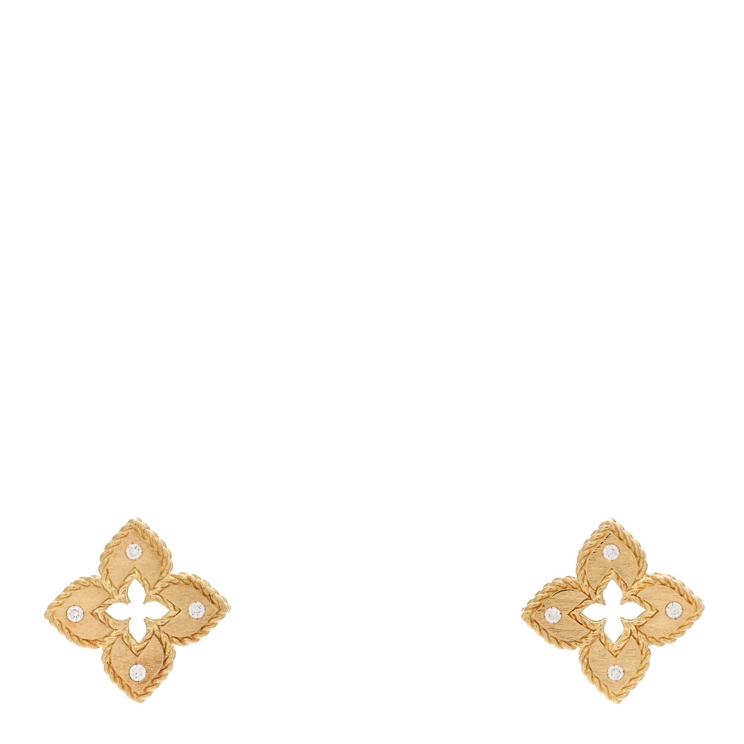 Roberto Coin 18K Yellow Gold Diamond Petite Venetian Princess Open Flower Stud Earrings 1 of 4
