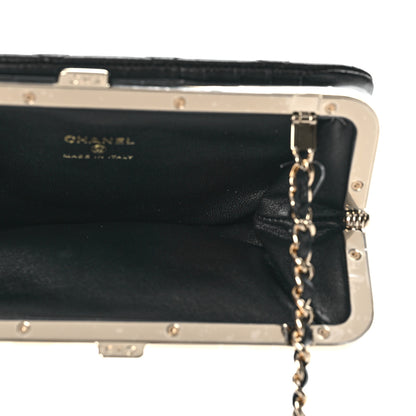 Chanel Lambskin Quilted Frame Clutch With Chain Black 5 of 11