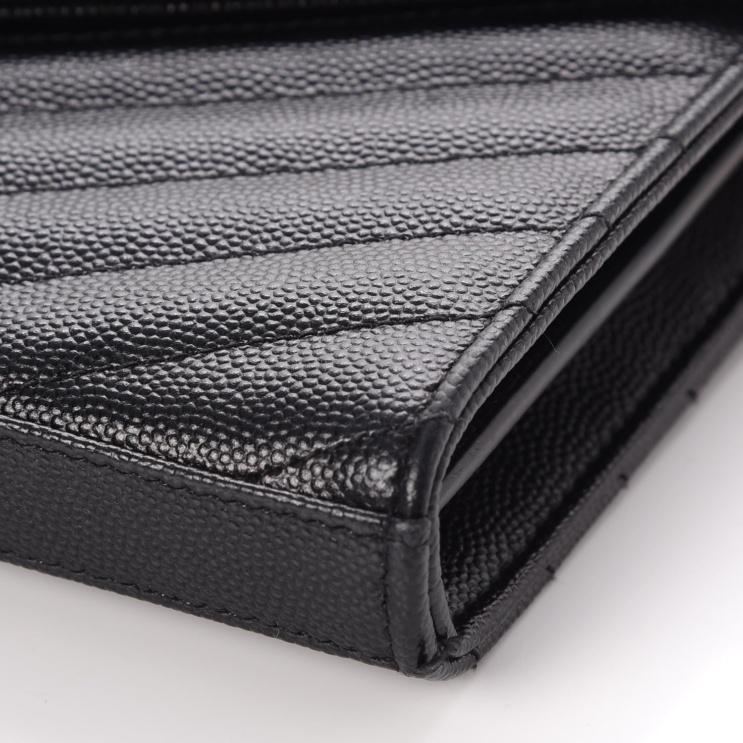 Saint Laurent Grain De Poudre Matelasse Chevron Monogram Chain Wallet Black 10 of 10