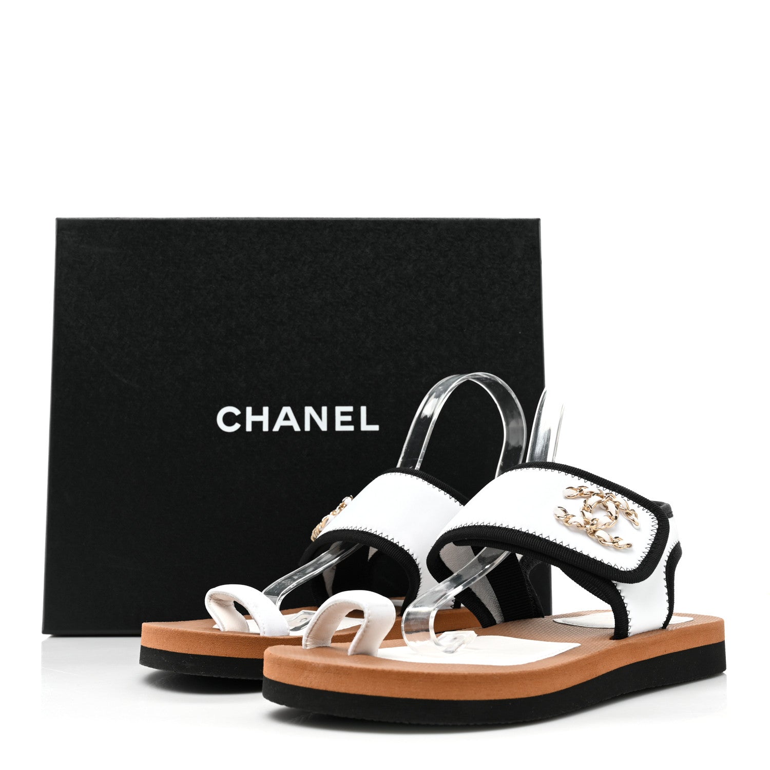 Chanel Fabric Lambskin CC Sandals 38 White 8 of 8