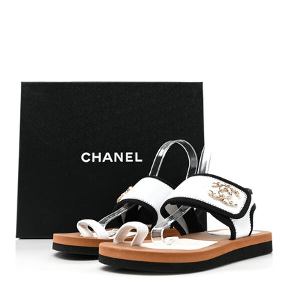 Chanel Fabric Lambskin CC Sandals 38 White 8 of 8